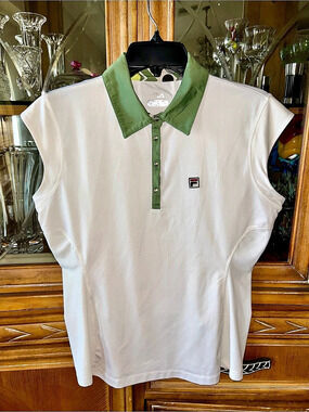 Fila Color Block Polo Jersey in White & Green Size Large